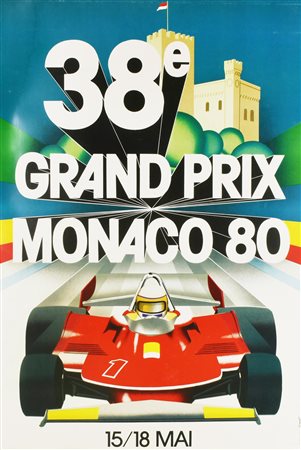 38eme GRAND PRIX MONACO 80 manifesto litografico su carta, cm 87,5x60...