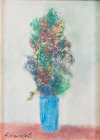 GIOVANNI OMICCIOLI (Roma 1901 - 1975) "Vaso di fiori". Tecnica mista su disegno. Cm 62,5x47. Opera firmat