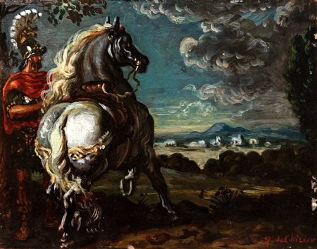 Giorgio de Chirico (Volos 1888-Roma 1978)  - Cavallo e cavaliere nel paesaggio, mid 1950s