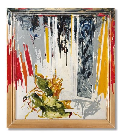 Mario Schifano "Un pittore che si affaccia" 1979
smalto su tela con cornice dipi