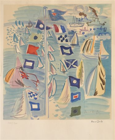 Raoul Dufy (Le Havre 1877 - Forcalquier 1953) Les regates;Litografia a col....