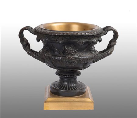 Coppa/centrotavola Napoleone III francese in bronzo brunito - XIX secolo
