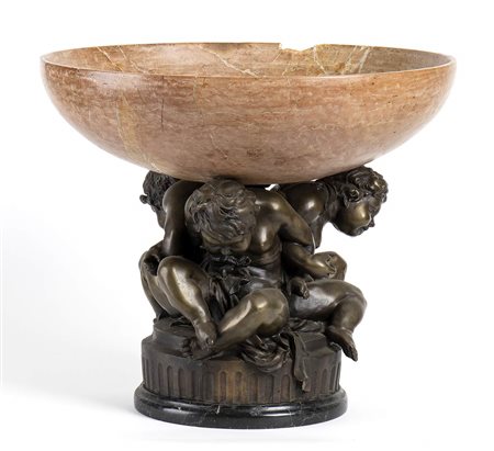 Fruttiera francese in bronzo e marmo - fine XIX secolo