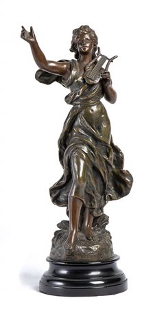 Scultura francese  in bronzo raffigurante “Melodie” - XIX secolo, firmata M.MOREAU