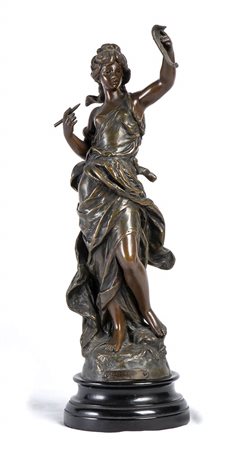 Scultura francese in bronzo raffigurante “Le Dessin”  - XIX secolo, firmata M.MOREAU