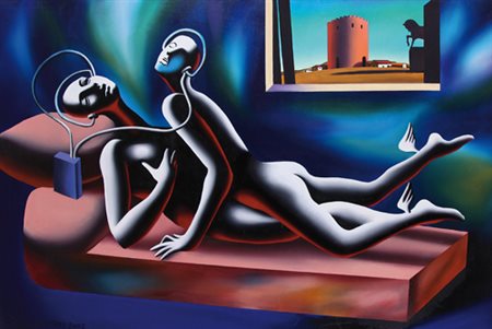 MARK KOSTABI Los Angeles 1960 Lovers, 2002 olio su tela cm. 122x184, firma in...