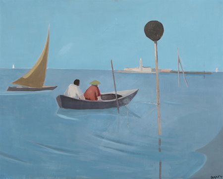 GUIDO CARRER 1902 - 1984 Venezia olio su tavola cm. 54,5x70, firma in basso a...