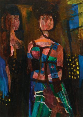 BRUNO CASSINARI Piacenza 28/10/1912 - Milano 26/03/1992 Due figure, 1963 olio...