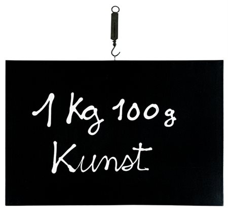 BEN VAUTIER Napoli 1935 1 Kg 100 g Kunst, 1986 acrilico su tela con pesa in...