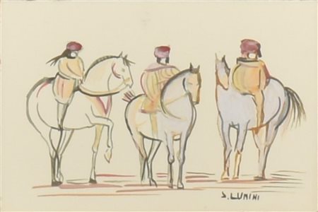 Susanna Lunini TRE CAVALIERI acquerello su carta, cm 11,5x17,5 firmato