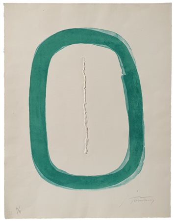 Lucio Fontana "Concetto spaziale" 
incisione all'acquatinta stampata in verde co