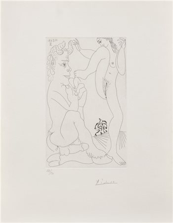 Pablo Picasso "Faune et bacchante, avec combat de faunes dans le lointain" 1968