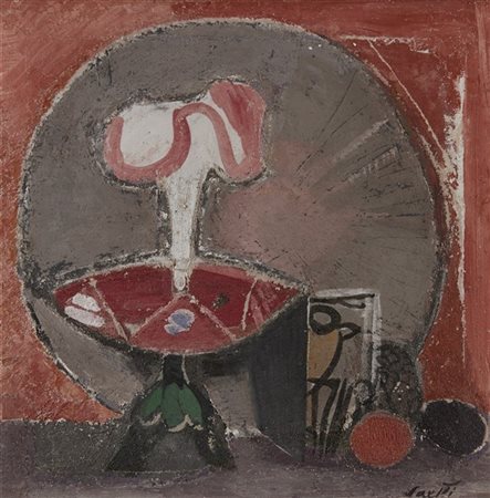 Bruno Saetti "Il piatto grigio" 1968
affresco su tela
cm 54,5x53,5
Firmato in ba