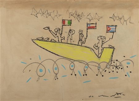 Roberto Matta "Scarpe per Cuba" 1961 circa
tecnica mista su carta applicata su t