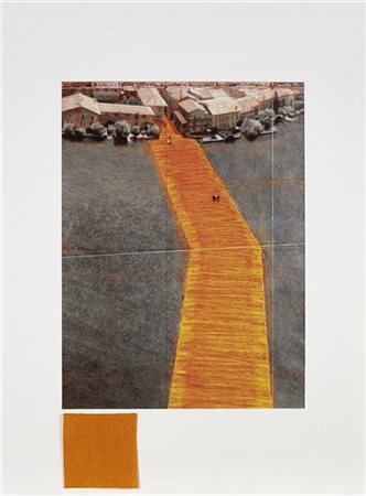 Christo "The Floating Piers, Project for Lake Iseo" 
litografia offset e tessuto