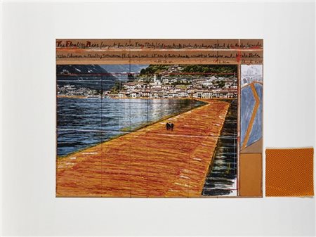 Christo "The Floating Piers, Project for Lake Iseo" 
litografia offset e tessuto