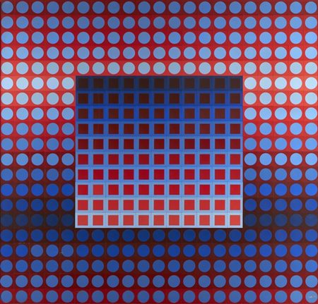 Victor Vasarely "ZETT I Red/Blue" 1971
BASF Luran
cm 100x105
Firmato in basso a