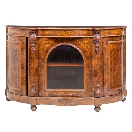 CREDENZA vittoriana in radica di noce tarsie in bosso.