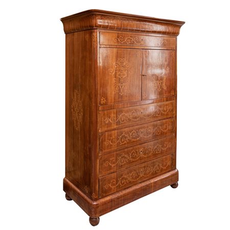 CHIFFONIERE stile Carlo X in mogano e tarsie in bosso