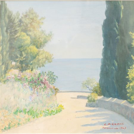 LUIGI PIRRONE
Discesa da Taormina - 1947 
Olio su tavoletta