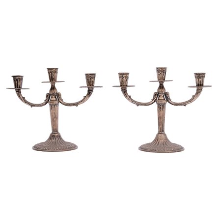 COPPIA CANDELABRI a tre fiamme in argento