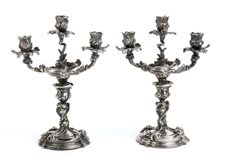 Coppia di candelabri italiani in argento - Milano 1935-1945, argentiere MARIO BUCCELLATI