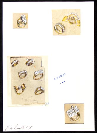 Progetto per anelli -  anni '40, GIULIO ZANCOLLA  disegnatore ed orafo per BULGARI dal 1933 al 1940