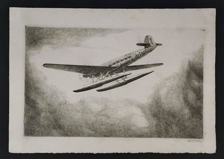 ANTONIO CARBONATI (1893 - 1956): Idrovolante in volo: Ala Littoria I - FANO