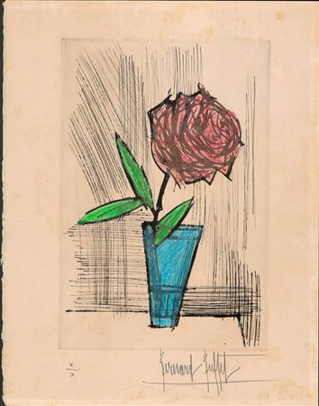 BERNARD BUFFET (1928-1999): Vaso con rosa