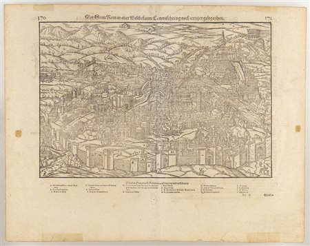 SEBASTIAN MÜNSTER (1488-1552): Mappa di Roma da 'Cosmografia Universalis'