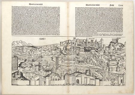 MICHAEL WOLGEMUT (1434-1519); HARTMANN SCHEDEL (1440-1514) : Veduta di Roma / Veduta di Genova 