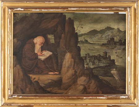 Scuola dell'Italia settentrionale, fine secolo XVI - inizi secolo XVII - Paesaggio con padre eremita