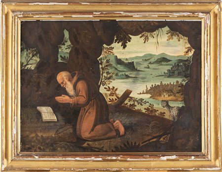 Scuola dell'Italia settentrionale, fine secolo XVI - inizi secolo XVII - Paesaggio con padre eremita