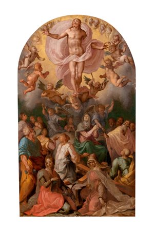 Tommaso Manzuoli, detto Maso da San Friano (Firenze 1531-1571)  - Ascensione di Cristo con la Vergine, gli Apostoli e le Sante Agnese ed Elena