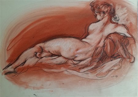 Firma indecifrata - Nudo femminile - Carboncino e sanguigna su carta cm.35x50...