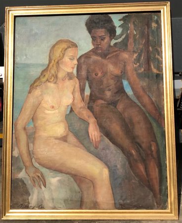 Firma indecifrata - Nudi femminili - Olio su tela cm.130x100 - XX secolo