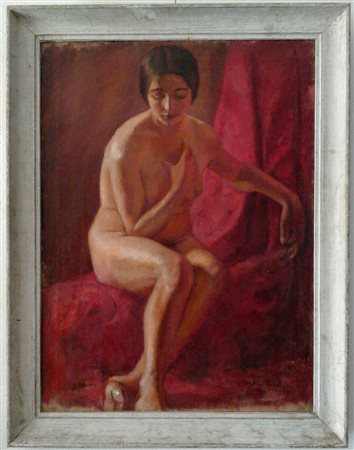 CARLO ROMAGNOLI (1888-1965) - Nudo femminile su fondo rosso - Olio su tela...