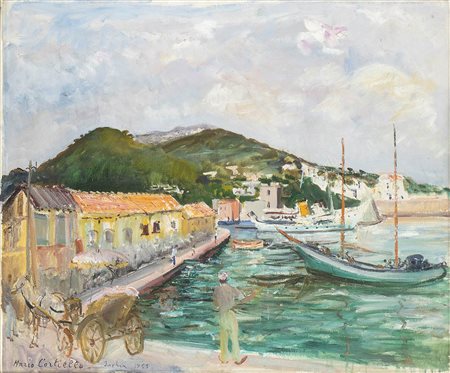 MARIO CORTIELLO (Napoli, 1907 - San Sebastiano al Vesuvio, 1981): Porto d'Ischia, 1953