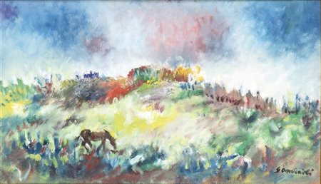 GIOVANNI OMICCIOLI (Roma, 1901 - 1975): Paesaggio con cavallino