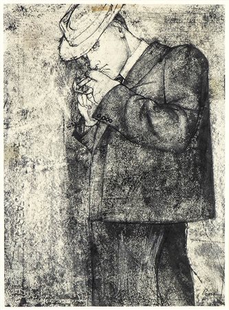 GIACOMO PORZANO (Lerici, 1925 - Pescosolido, 2006): Ritratto di gentiluomo che si accende un sigaro