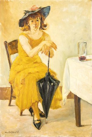 UBER COPPELLI (Modena, 1919 - 2000): Donna con ombrello
