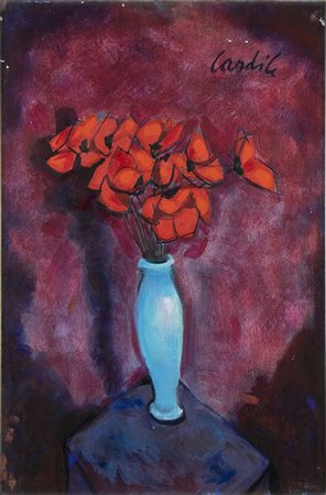 ANTONIO CARDILE (Taranto, 1914 - Roma, 1986): Vaso celeste fiori rosa