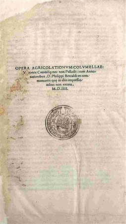 MARCUS IUNIUS COLUMELLA: Opera Agricolationum, Bologna, Benedictus Hectoris, 1504