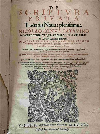 NICCOLO' PASSERI: De Scriptura Privata, Venezia, Roberto Meietti, 1621