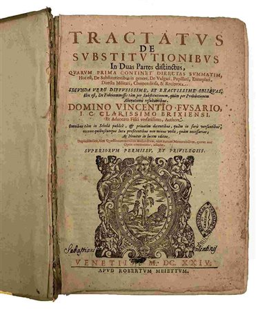VICENTIUS FUSARIUS: Tractatus De  Sustititionibus, Venezia, Apud Robertum Meiettum, 1624