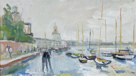 DALLA ZORZA CARLO Venezia 1903 - 1977 Venezia 1959 olio su cartone cm 14x24...