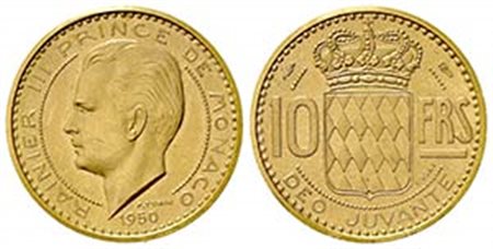 MONACO. Ranieri III (1949-2005). 10 Franchi 1950. Au (20mm, 21.03g). KM E26; Fr. 30. SPL