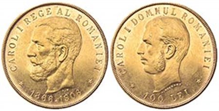 ROMANIA. Carlo I (1866-1881). 100 Lei 1906. Au (35mm, 32.30g). KM 40; Fr. 4. qSPL