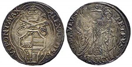 ANCONA - Alessandro VI (1492-1503) - Grosso - Stemma ottagono - R/ San Pietro e San Paolo - (AG g. 3,19) R CNI 11; Munt. 23 Stupenda patina iridescente - SPL
