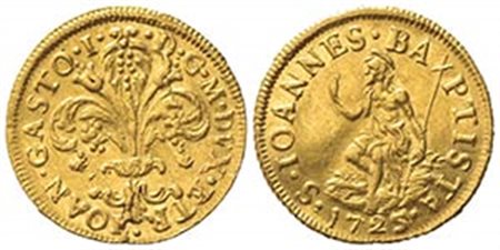 FIRENZE. Giovanni Gastone VII (1723-1737). Zecchino o Fiorino 1725. Au (20.5mm, 3.45g). MIR 345/3. BB+